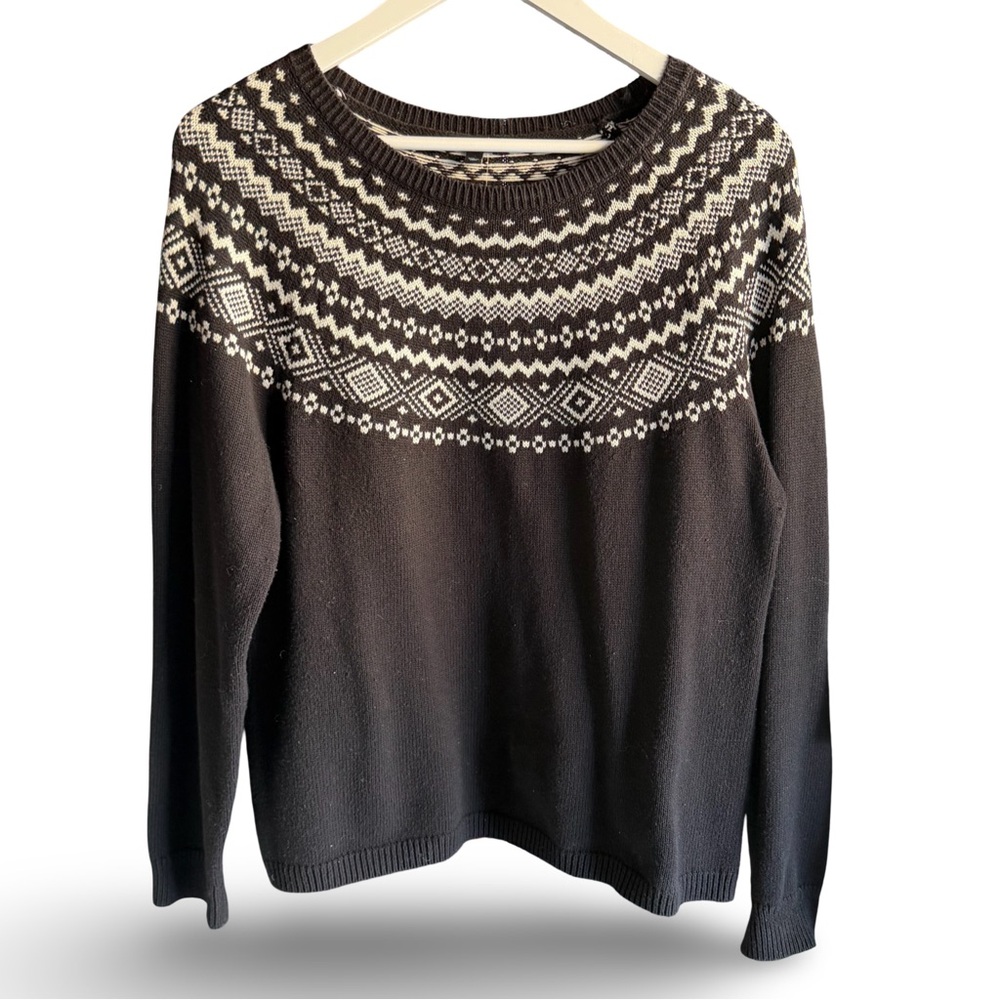 TALBOTS‎ Black & White Fair Isle Knit Sweater Size L